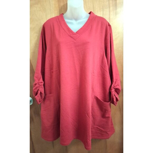 Susan Graver Women Red Large Pockets Pullover Casual Athletic Fleece Top plus 2X - Picture 1 of 5